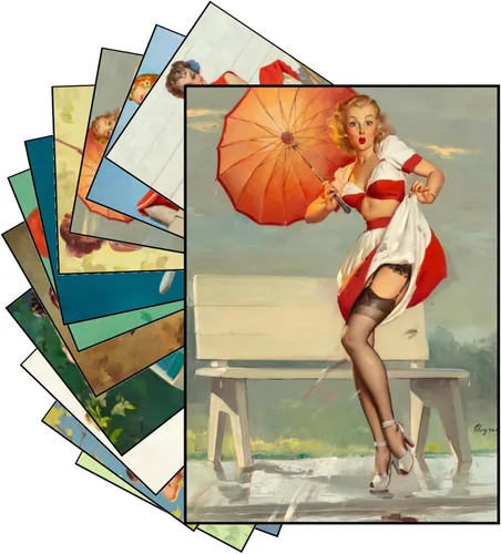 Vista 11 de PIXILUV 12 x Mini Pósters Sin Marco ~ Mascotas Juguetonas y Glamour: Bellezas Vintage Pin-Up con Gatos, Perros y Compañeros Traviesos en Alegres
