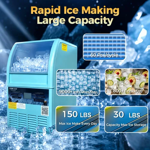 Vista 2 de GSEICE Commercial Ice Maker Machine, 150lbs/24H, 60 Cubes in 8-12 Mins