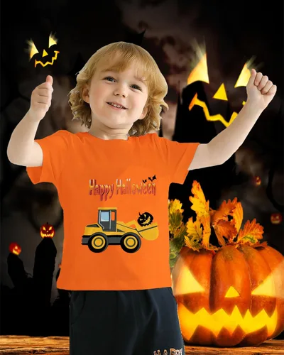 Vista 3 de CM-Kid Camisa de Halloween para niños pequeños, niñas, calabaza, fantasma, dinosaurio, camiseta de manga corta para niños, camisetas de algodón de 2