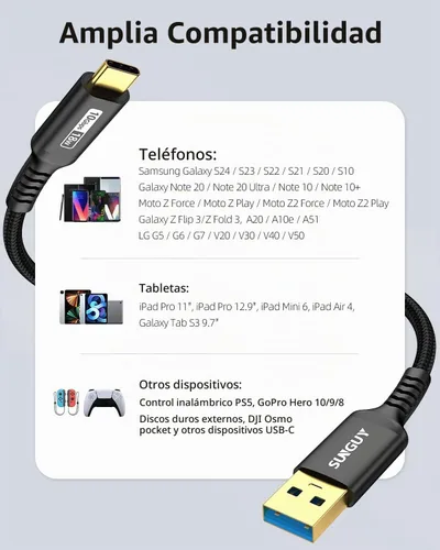 Vista 7 de SUNGUY Cable USB Auto Android de 10 Gbps de 6 pulgadas/0.5 pies, cable de transferencia de datos USB C 3.1 Gen2, cable USB C CarPlay de carga rápida