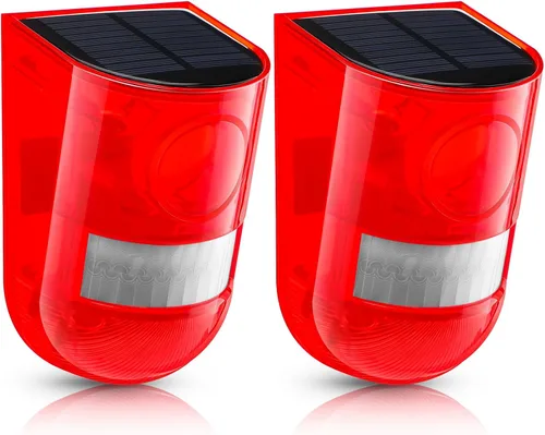 Vista 10 de Qualirey Alarma solar de sonido y luz, sensor de movimiento, sirena de seguridad para exteriores, 129 db, detector activado impermeable, alarma