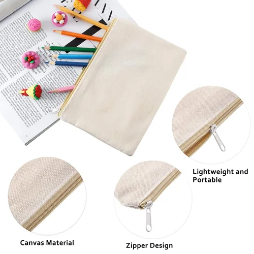 Vista 4 de meekoo Paquete de 16 bolsas de lona en blanco para cosméticos, bolsa de maquillaje con cremallera lisa, sublimación, manualidades DIY, bolsa de aseo