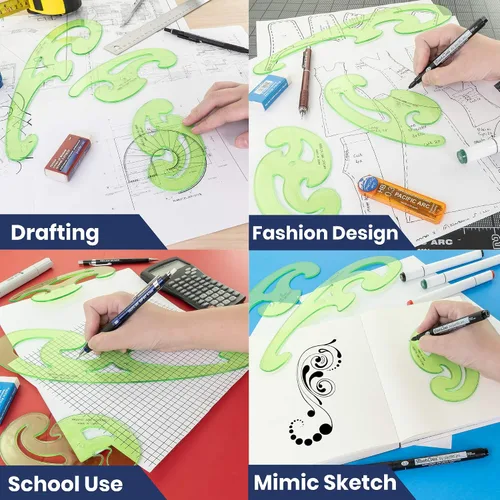 Vista 9 de Paquete de 2, Pacific Arc French Curve Set, 3 formas, regla curva transparente, herramientas de dibujo, herramientas de dibujo, herramientas
