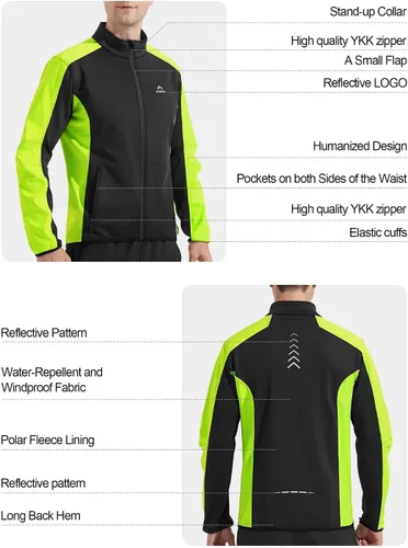 Vista 7 de INBIKE Chaqueta de ciclismo para hombre, chaqueta de ciclismo para correr, cortavientos reflectante, resistente al viento, forro polar para clima