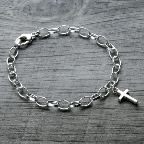 Vista 2 de Cross Charm Bracelet in Sterling Silver