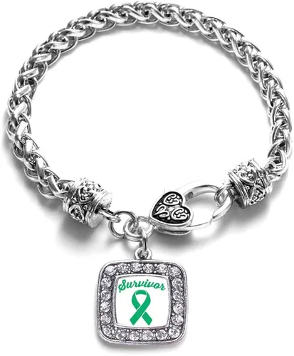 Vista 199 de Pulsera de dijes cuadrados de plata con joyería de circonita cúbica