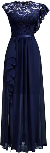 Vista 4 de Miusol Vestido largo formal de encaje floral con volantes para dama de honor, fiesta de dama de honor
