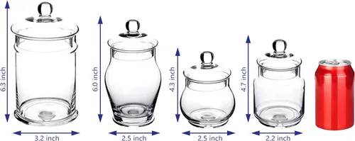 Vista 7 de MyGift Pequeños tarros decorativos de cristal para dulces, pequeños recipientes de almacenamiento con tapas, juego de 4
