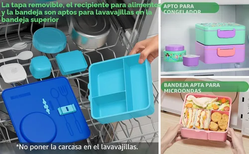Vista 7 de Fimibuke Lonchera Bento para Niños y Adultos, Contenedor de Lonchera para Niños Pequeños de 3-4 Compartimentos 60OZ con Frasco de Comida Aislado a