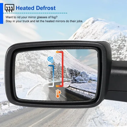 Vista 4 de Spec-D Tuning espejo lateral plegable con sensor de temperatura calefactado, cromado, lado del conductor, compatible con Dodge Ram 1500 2013-2019