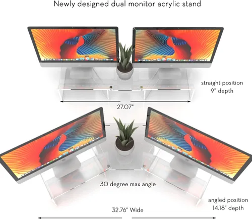 Vista 4 de Soporte para monitor doble - Soporte de acrílico transparente para monitor de computadora doble - Soporte ergonómico para monitor para escritorio
