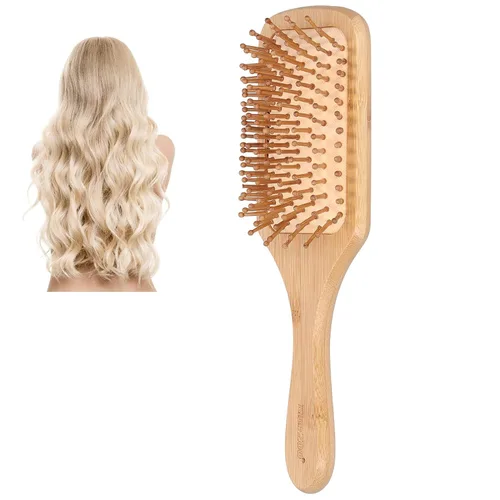 Vista 6 de Cepillo de pelo de bambú, protector para el cabello, desenredante, alisado, para todo tipo de cabello, unisex, familia