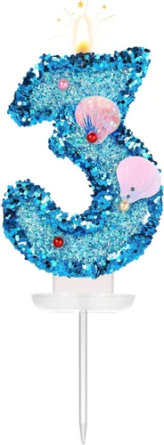 Vista 12 de Vela de número de cumpleaños de 3 pulgadas, con purpurina para decoración de pastel, lentejuelas y números de pastel para cumpleaños, boda