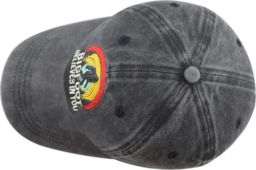 Vista 4 de Bigfoot Believes in You - Gorra de béisbol bordada ajustable de algodón retro de mezclilla con pie grande Sasquatch
