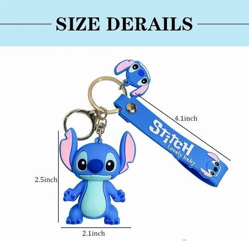 Vista 6 de UIHJASO Llaveros de dibujos animados para niñas y niños, llavero kawaii, mochila, llavero, accesorios, pulsera para automóvil, Azul