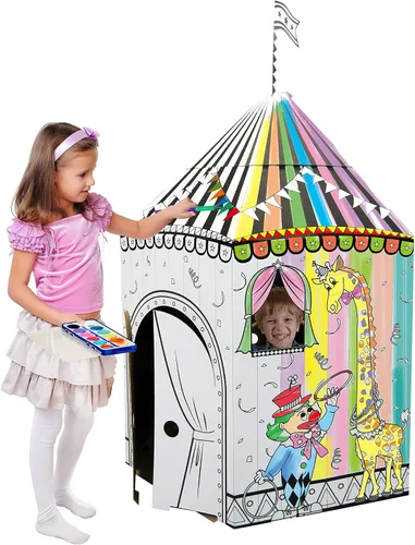 Vista 3 de Adventure Awaits! Casa de juegos de circo de cartón para niños, colorea, dibuja y personaliza, ideal para el tiempo de juego y el tiempo de artes