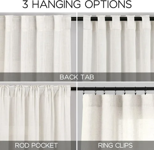 Vista 2 de Nanspring - Cortinas cortas de lino semitraslúcidas, con pestañas traseras y jareta, filtrado de luz; para cocina, ventana pequeña, sótano, Café