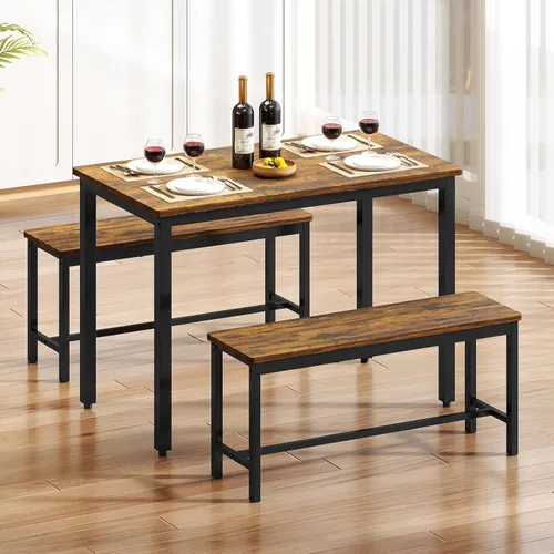 Vista 8 de Rovibek Juego de mesa de comedor para 4 personas con 2 bancos, juego de mesa de cocina que ahorra espacio para cocina y comedor, color negro