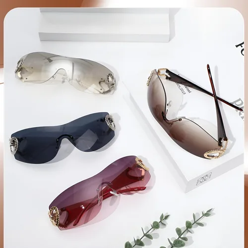 Vista 3 de Y2K - Lentes de sol para mujer, lentes de sol envolventes para hombre, lentes degradados, lentes retro de moda para fiestas de los años 90 y 2000