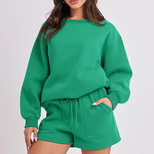 Vista 4 de Sweatsuits for Women Loungewear Workout Athletic Tracksuits Long Sleeve Tops Sweatshirt Shorts Casual Suit Sets