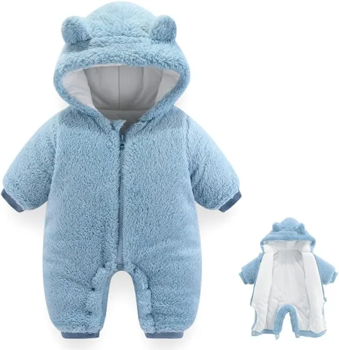Vista 12 de AiWMGL Traje de oso para bebé recién nacido, traje de forro polar con capucha para invierno Azul