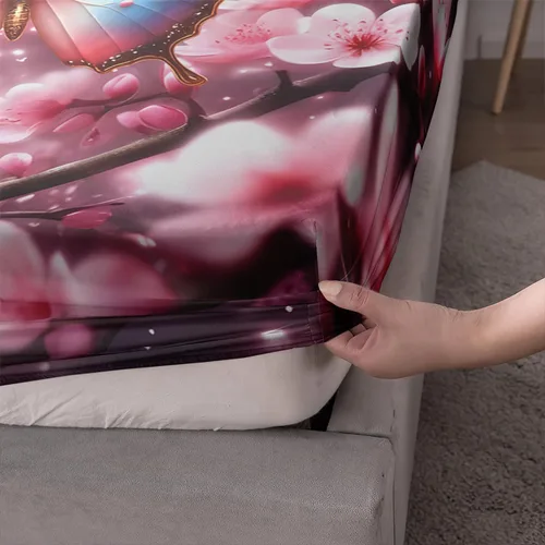 Vista 3 de AILONEN Juego de sábanas bajeras de mariposa y mariposa para niñas, juego de ropa de cama con diseño de mariposas y cerezos rosados, para regalo