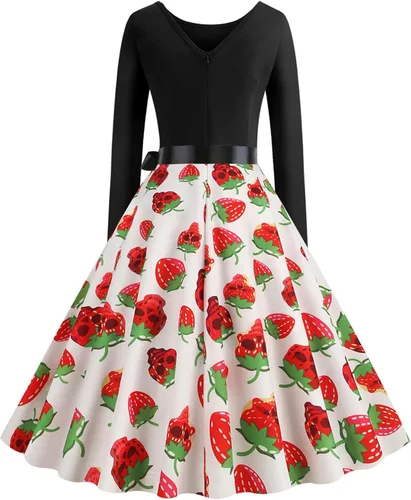 Vista 4 de Vestido de Halloween para mujer estampado de moda manga larga cuello redondo vestido casual con dobladillo