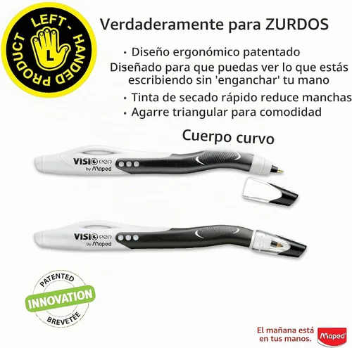 Vista 3 de Maped - Bolígrafo Visio de secado rápido para zurdos - Innovador (negro) - 2 paquetes de 1 Smudge-Resistant Quick Dry Technology - Ergonomic