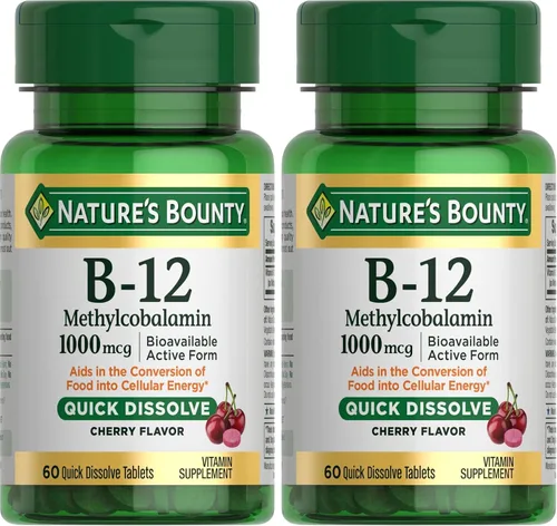 Vista 7 de Nature's Bounty Vitamina B-12 tabletas de disolución rápida, 1000 mcg, ayuda en la conversión de alimentos en energía celular, sabor a cereza, 60