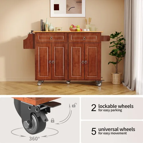 Vista 7 de Aiho Carrito de isla de cocina con almacenamiento, carritos móviles de 52 pulgadas con mesa de cocina rodante con toallero, estante de especias