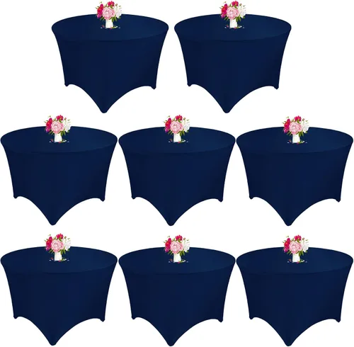 Vista 25 de Paquete de 8 Manteles Redondos de Spandex Beige de 5 Pies 60" Cubierta de Mesa Elástica Redonda Mantel de Mesa Redondo Lavable Resistente a Arrugas
