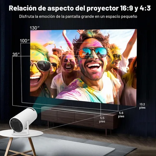 Vista 3 de HY300 Mini proyector portátil, compatible con 4K 1080P con doble banda WIFI6 5G inalámbrico 5.0 Bluetooth Android 11, rotación de 180°, corrección