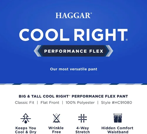 Vista 6 de Haggar Mens Cool Right Performance Flex Solid Classic Fit Flat Front Pant-Reg. And Big And Tall
