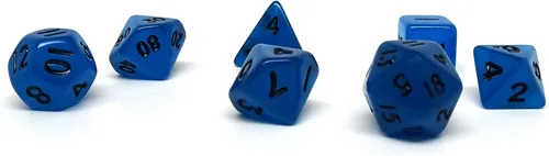 Vista 6 de Mini colección de dados poliédricos de 0.394 pulgadas - Incluye un D20, D12, D10, D8, D6, D4 y D00 (Aqua Shine)
