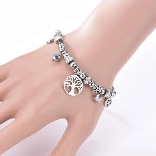 Vista 5 de Pulseras elásticas para mujer pulsera de cristal de acero inoxidable para niñas pulsera elástica de regalo para amigas cristal Sin gemas