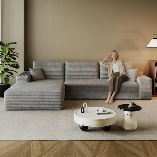 Vista 53 de Sofá modular en forma de L de 96 pulgadas con diván, moderno y cómodo sofá de pana para sala de estar, sofá de espuma viscoelástica, no requiere