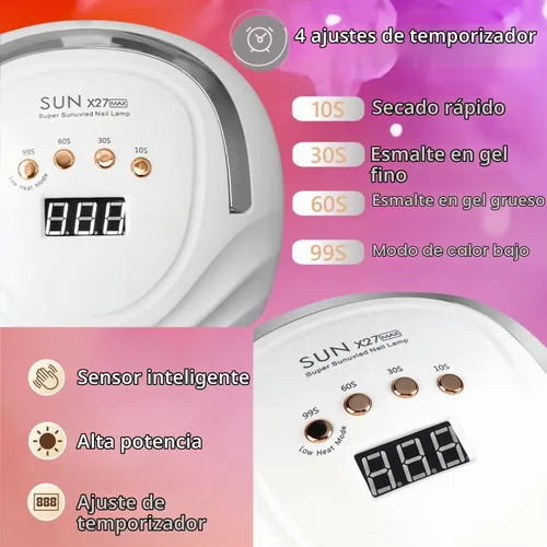 Vista 7 de Lámpara de uñas LED UV con 81 cuentas, lámparas de curado de uñas de 380 W para esmalte de gel con sensor automático/4 ajustes de temporizador