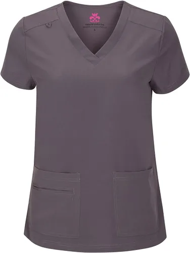 Vista 2 de Natural Uniforms - Conjunto fresco y elástico de ropa quirúrgica con camisa cuello en V y pantalón cargo para mujer, tallas regulares y pequeñas