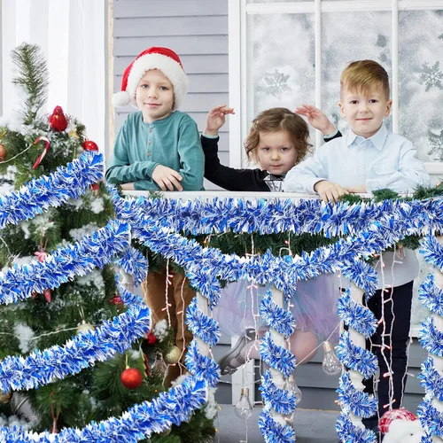 Vista 6 de Geosar - Guirnalda de oropel de Navidad de 26,2 pies, decoración de oropel metálico con brillo, guirnalda colgante para árbol de Navidad, adorno