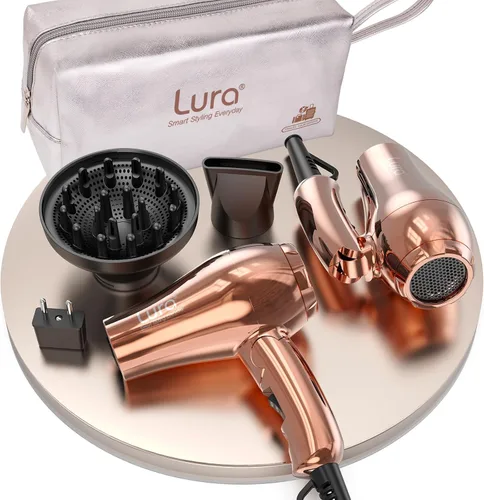Vista 7 de LURA Secador de pelo automático de viaje de doble voltaje con difusor, secador de pelo de viaje mini con enchufe de la UE y enchufe del Reino Unido