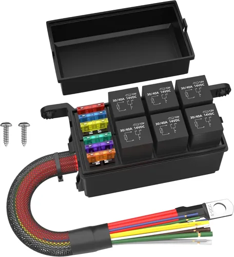 Vista 7 de RVBOATPAT Caja de relé de fusibles de 12 V con 6 relés y fusibles de cuchilla ATC/ATO de 11 vías, caja de fusibles y relés precableada de 12 V