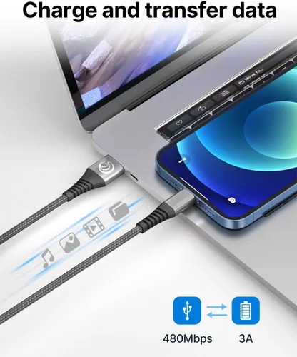 Vista 4 de Cargador para iPhone [certificado Apple MFi] Paquete de 2 cables Lightning de 10 pies de largo, cable de carga rápida de nailon trenzado