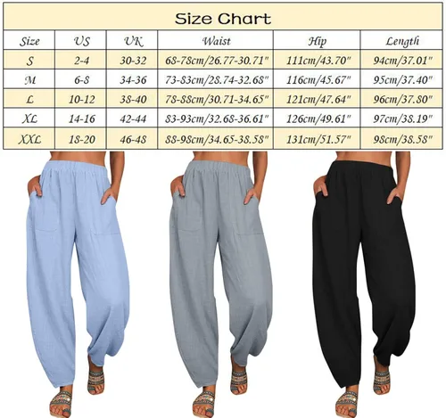 Vista 4 de Clearance - Pantalones harén de lino para mujer, estilo bohemio, de verano, pierna ancha, holgados, pantalones capri para playa, yoga, bolsillos