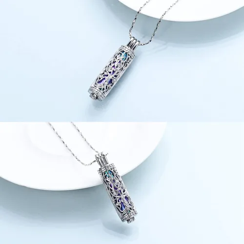 Vista 4 de Imrsanl Collar con colgante de urna de cremación con vial de cilindro hueco, urna de recuerdo, joyería de cremación, medallones conmemorativos