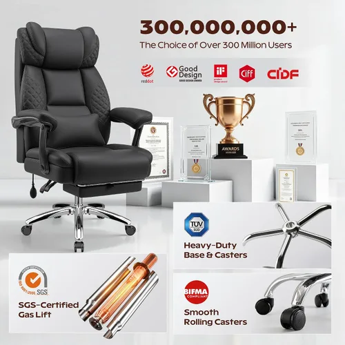 Vista 7 de Silla de oficina grande y alta, silla de computadora de escritorio con reposapiés para personas pesadas, silla ejecutiva de juegos de gran