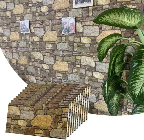 Vista 10 de Dundee Deco Paneles de pared 3D: revestimiento de pared marrón cobre con aspecto de piedra sepia, revestimiento de espuma de poliestireno