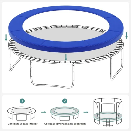 Vista 6 de SONGMICS Replacement Trampoline Safety Pad Mat, 10ft 12ft 14ft 15ft Standard Size, Spring Cover, UV-Resistant, Tear-Resistant, Edge Protection Azul