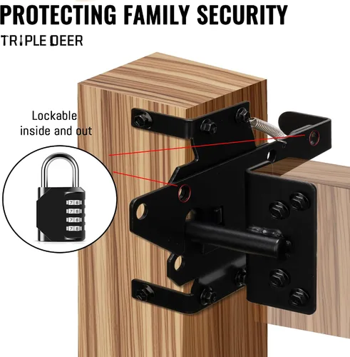 Vista 4 de TRIPLE DEER Pestillo de puerta de valla autobloqueante, montaje en poste de vinilo resistente, herrajes de puerta de madera de cierre automático