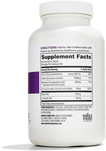 Vista 2 de 365 by Whole Foods Market, Cal-Mag-Zinc Vitamina D3, 180
