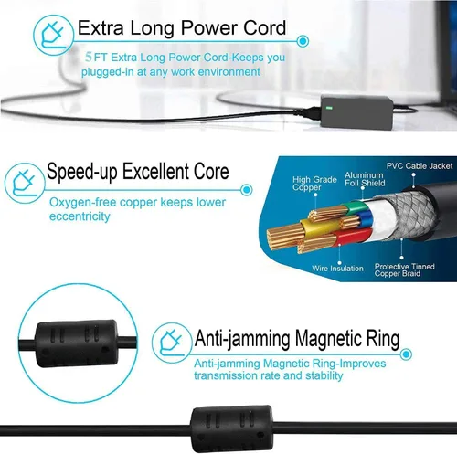 Vista 5 de Cargador de ordenador portátil Adaptador de CA Cable de alimentación para HP Envy TouchSmart AR5B125 TPN-C110 TPN-C125 TPN-Q131 TPN-Q136 TPN-Q154
